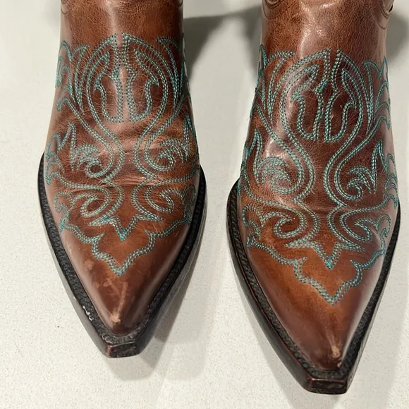 Yippee Ki Yay Old Gringo Womens 7.5B Brown Leather Turquoise Stitching Boots