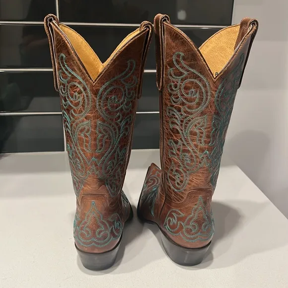 Yippee Ki Yay Old Gringo Womens 7.5B Brown Leather Turquoise Stitching Boots