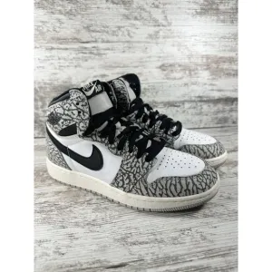 Youth Nike Air Jordan 1 High OG White Cement Sneakers Sz 4.5Y Athletic