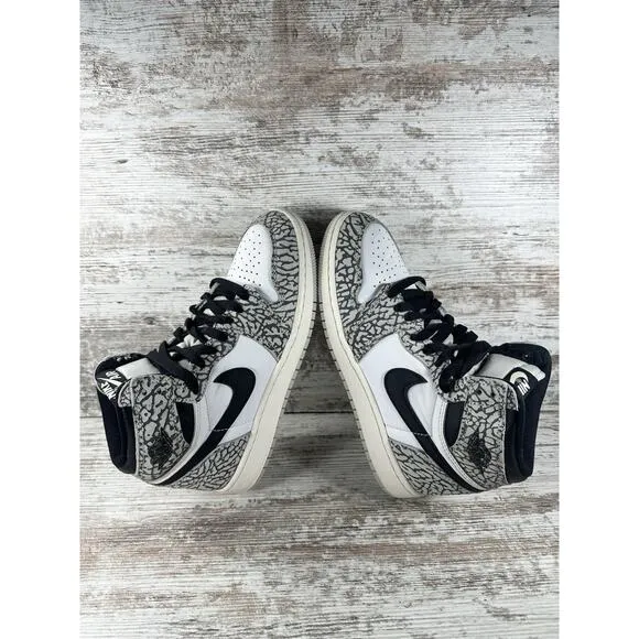 Youth Nike Air Jordan 1 High OG White Cement Sneakers Sz 4.5Y Athletic
