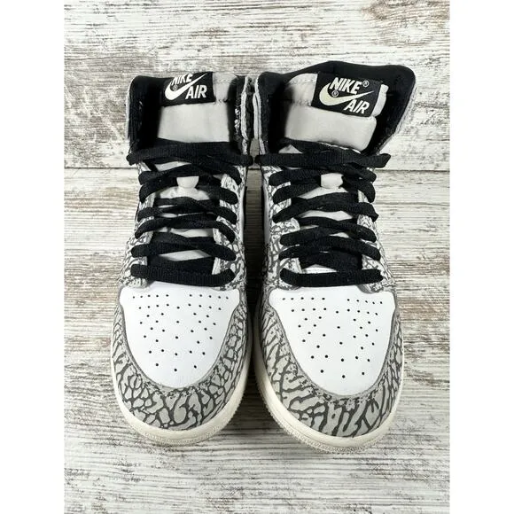 Youth Nike Air Jordan 1 High OG White Cement Sneakers Sz 4.5Y Athletic