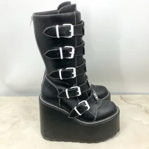 YRU Dune Skeleton Boots Women Size 8 Black Platform Tall Shoes Buckle