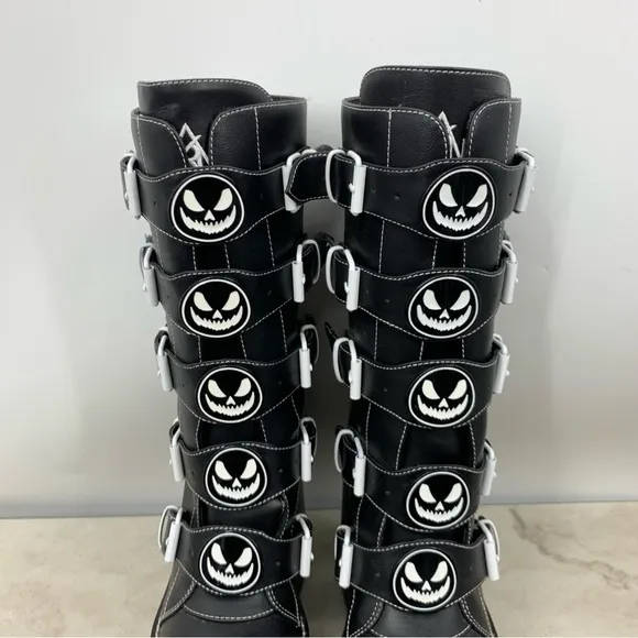 YRU Dune Skeleton Boots Women Size 8 Black Platform Tall Shoes Buckle