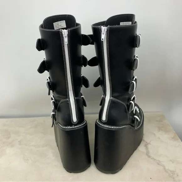 YRU Dune Skeleton Boots Women Size 8 Black Platform Tall Shoes Buckle