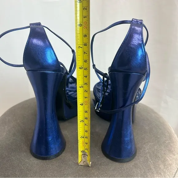 Zara metallic cobalt blue strappy platform 70s 80s retro disco high heels Sz 39