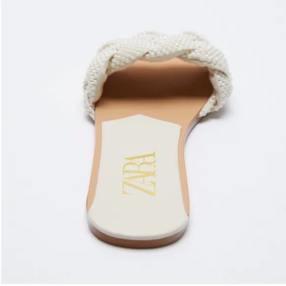 ZARA Pearl Beaded Knot Woven Slides Sandals