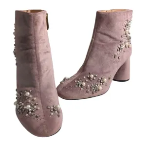 ZARA Pink Suede Jewel and Pearl Encrusted Boots Booties SZ 38 / US 7