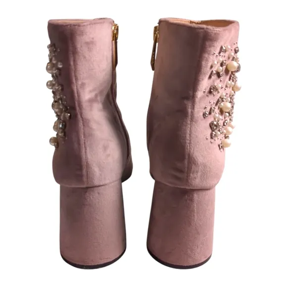 ZARA Pink Suede Jewel and Pearl Encrusted Boots Booties SZ 38 / US 7