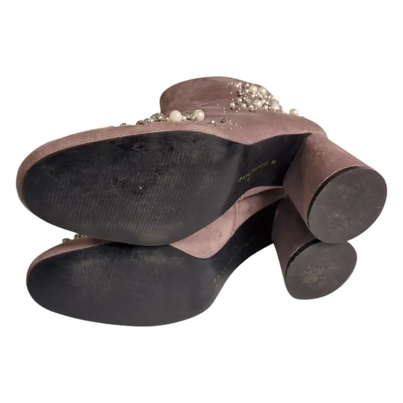 ZARA Pink Suede Jewel and Pearl Encrusted Boots Booties SZ 38 / US 7