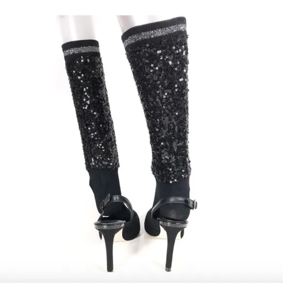 Zara Shimmery Sequin Sock Style Slingback Heels