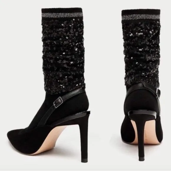 Zara Shimmery Sequin Sock Style Slingback Heels
