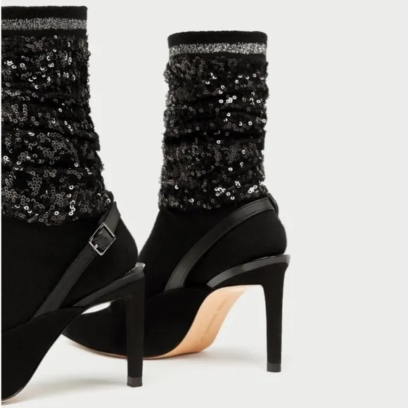 Zara Shimmery Sequin Sock Style Slingback Heels